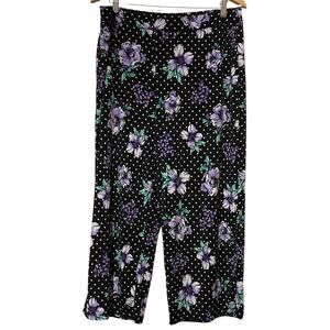Susan Graver Liquid Knit Floral Polka Dot Wide Leg Cropped Pants Sz L Pull On